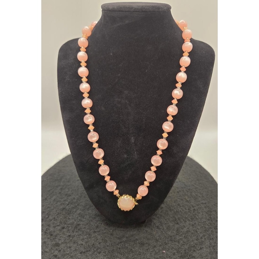 MCM Vintage Pink Moonglow Acrylic Sphere Bead Necklace Rondelles Pendant
